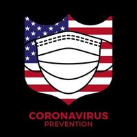banner gezichtsmasker in schild met usa vlag pictogram preventie coronavirus. concept bescherming covid-19 teken vector illustratie. covid-19 preventie ontwerp achtergrond.