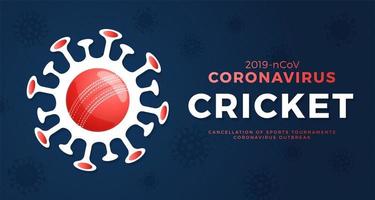 cricket vector banner voorzichtigheid coronavirus. stop de uitbraak van 2019-ncov. gevaar voor coronavirus en risico voor de volksgezondheid ziekte en griepuitbraak. annulering van sportevenementen en wedstrijden concept