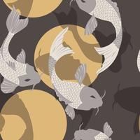 naadloze patroon met karper koi vissen en zon, traditionele Japanse kunst vector