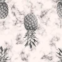 vector marmeren textuur naadloze patroon ontwerp met ananas, zwart en wit marmeren oppervlak, moderne luxe achtergrond, vectorillustratie