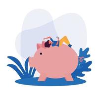 vrouw avatar met smartphone op piggy vector design