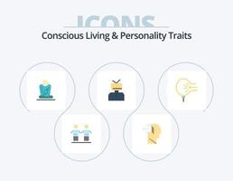 bewust leven en persoonlijkheid eigenschappen vlak icoon pak 5 icoon ontwerp. persoon. achting. laat los. affirmaties. yoga vector