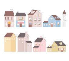 huizen woningbouw toren residentiële commerciële gevel iconen ontwerp vector