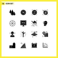 pictogram reeks van 16 gemakkelijk solide glyphs van sneeuwvlok dollar digitaal bom uitverkoop bewerkbare vector ontwerp elementen