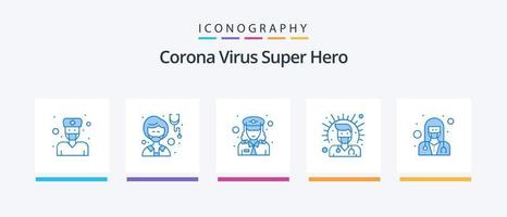 corona virus super held blauw 5 icoon pak inclusief dokter. mannetje. vrouw. Gezondheid. Gezondheid. creatief pictogrammen ontwerp vector