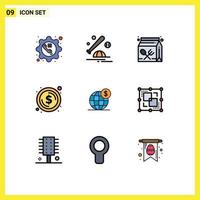 9 creatief pictogrammen modern tekens en symbolen van dollar cirkel pet lunch onderwijs bewerkbare vector ontwerp elementen