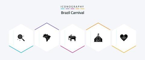 Brazilië carnaval 25 glyph icoon pak inclusief Brazilië. olifant. Brazilië. viering. braziliaans vector