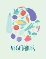 verse cartoon biologische verschillende groenten menu dieet ontwerp vector