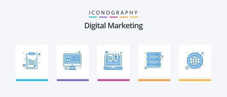 digitaal afzet blauw 5 icoon pak inclusief integratie. boek. opslag. gegevens. creatief pictogrammen ontwerp vector