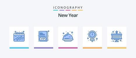 nieuw jaar blauw 5 icoon pak inclusief taart. tijd. voedsel. nieuw jaar. klok. creatief pictogrammen ontwerp vector