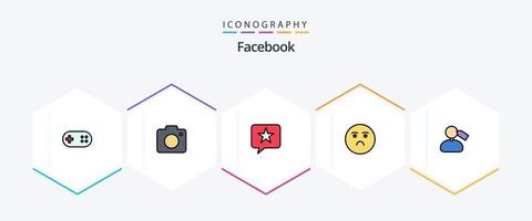 facebook 25 gevulde lijn icoon pak inclusief markering. verdrietig. chatten. gevoel. emoji vector