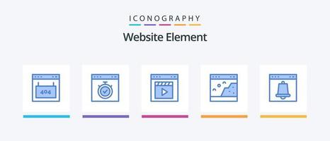 website element blauw 5 icoon pak inclusief bladzijde. browser. stopwatch. film. film. creatief pictogrammen ontwerp vector