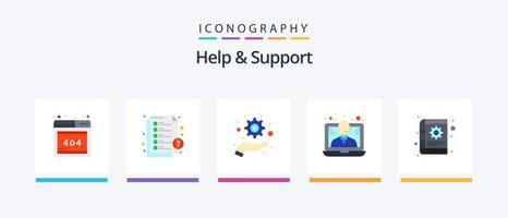 helpen en ondersteuning vlak 5 icoon pak inclusief notities. inhoud. optimalisatie. boek. steun. creatief pictogrammen ontwerp vector