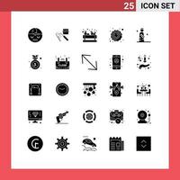 modern reeks van 25 solide glyphs pictogram van Mens ruimte kruidenier planeet zon bewerkbare vector ontwerp elementen