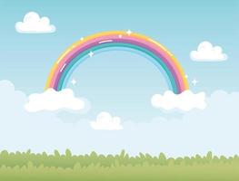 fantasie landschap natuur regenboog met wolken cartoon vector