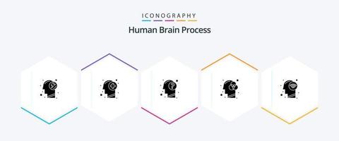 menselijk hersenen werkwijze 25 glyph icoon pak inclusief kleur. menselijk verstand. denken. creativiteit. menselijk vector
