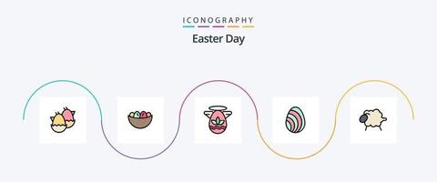 Pasen lijn gevulde vlak 5 icoon pak inclusief lam. natuur. nest. oosten. gradenboog vector