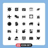 modern reeks van 25 solide glyphs pictogram van reparatie slaap kalender mobiel vakantie bewerkbare vector ontwerp elementen