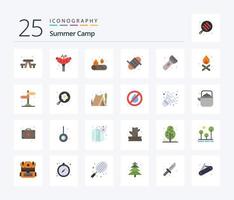 zomer kamp 25 vlak kleur icoon pak inclusief licht. camping. kamp. garen. uitrusting vector