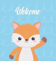 schattige kleine vos dier staande cartoon welkomstkaart vector