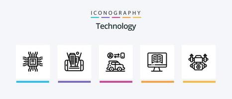 technologie lijn 5 icoon pak inclusief . aan het leren. blad. processor. wereld. creatief pictogrammen ontwerp vector