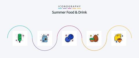 zomer voedsel en drinken lijn gevulde vlak 5 icoon pak inclusief gezond. kiwi. blauw. gezond. fruit vector
