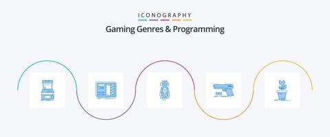 gaming genres en programmering blauw 5 icoon pak inclusief pistool. pistool. plan. snelheid. spel vector