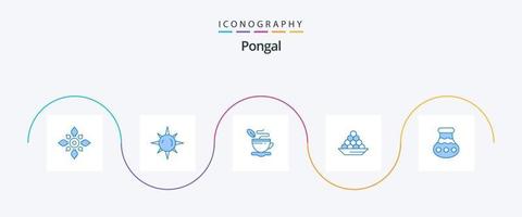 pongal blauw 5 icoon pak inclusief laddu. nagerecht. licht. delicatesse. koffie vector