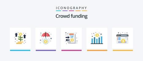 crowdfunding vlak 5 icoon pak inclusief webpagina. omzet. documenten. winst. grafiek. creatief pictogrammen ontwerp vector