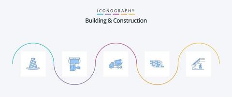gebouw en bouw blauw 5 icoon pak inclusief muur. firewall. kleur. rol. bouw vector