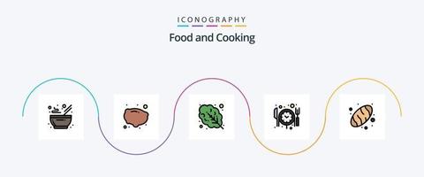 voedsel lijn gevulde vlak 5 icoon pak inclusief . voedsel. salade. brood. snel levering vector