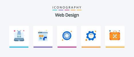 web ontwerp vlak 5 icoon pak inclusief hulpmiddelen. reparatie. kleur wiel. geval. versnelling. creatief pictogrammen ontwerp vector