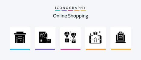 online boodschappen doen glyph 5 icoon pak inclusief geld. doos. geld. parachute. aandelenbeurs. creatief pictogrammen ontwerp vector