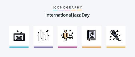 Internationale jazz- dag lijn gevulde 5 icoon pak inclusief wereld . telefoon. muziek- . muziek- . film. creatief pictogrammen ontwerp vector