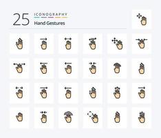 hand- gebaren 25 lijn gevulde icoon pak inclusief Rechtsaf. omhoog. vier. hand- cursor. Rechtsaf vector