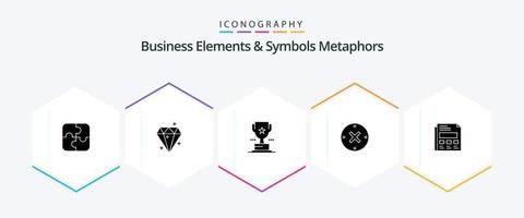 bedrijf elementen en symbolen metaforen 25 glyph icoon pak inclusief papier. annuleren. beker. verwijderen. dichtbij vector