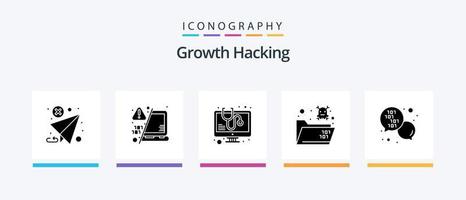 hacken glyph 5 icoon pak inclusief code. map. waarschuwen. dood. virus. creatief pictogrammen ontwerp vector