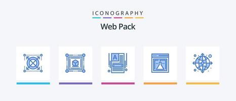 web pak blauw 5 icoon pak inclusief wereldbol. web. maken een website. Onderzoek. fles. creatief pictogrammen ontwerp vector