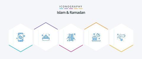 Islam en Ramadan 25 blauw icoon pak inclusief liefdadigheid. geloof. bedug. mubarak. Islam vector