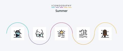 zomer lijn gevulde vlak 5 icoon pak inclusief zomer. vakantie. zon. zonsopkomst. zomer vector