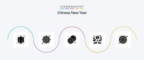 Chinese nieuw jaar glyph 5 icoon pak inclusief vieren. jaar. contant geld. nieuwe. geld vector