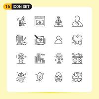 16 gebruiker koppel schets pak van modern tekens en symbolen van koffie nieuw downloaden volgen lancering bewerkbare vector ontwerp elementen