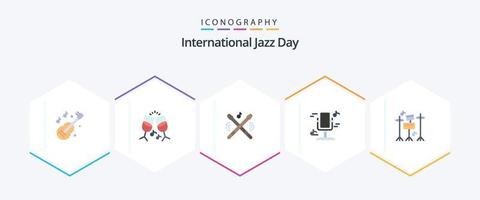 Internationale jazz- dag 25 vlak icoon pak inclusief muziek. trommel. instrument. geluid. microfoon vector
