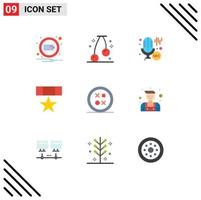 modern reeks van 9 vlak kleuren pictogram van ontwerp ster microfoon leger insigne bewerkbare vector ontwerp elementen