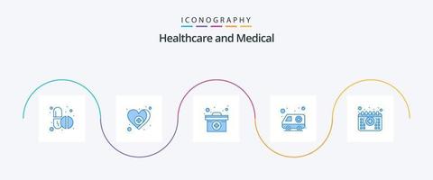 medisch blauw 5 icoon pak inclusief kalender. vervoer. geval. ziekenhuis. ambulance vector