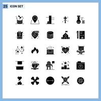 modern reeks van 25 solide glyphs pictogram van wetenschap chemie vakantie ruimte toverdrank bewerkbare vector ontwerp elementen