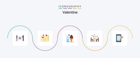 Valentijn vlak 5 icoon pak inclusief voedsel. dag. liefde. valentijnskaarten. liefde vector