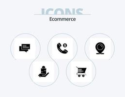 ecommerce glyph icoon pak 5 icoon ontwerp. e-commerce. plaats. chatten. winkelen. ecommerce vector