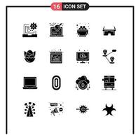 modern reeks van 16 solide glyphs pictogram van oog bril Log in virtueel ei bewerkbare vector ontwerp elementen