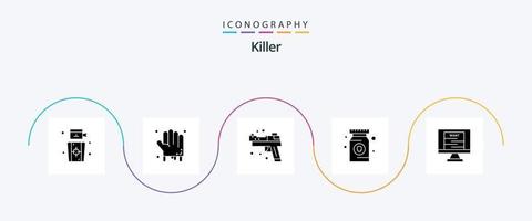 moordenaar glyph 5 icoon pak inclusief poster. pil. vuurwapen. apotheek. drug vector